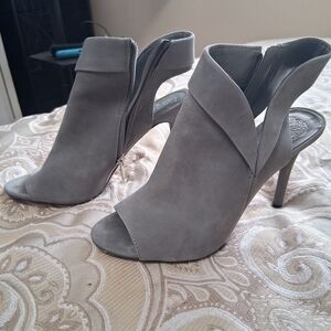 Women's Grey Suede Open-Toe Stiletto Booties